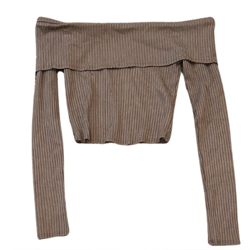Wild Fable Ribbed Off the Shoulder Crop Top | Taupe Grey | Size XXS | NWT